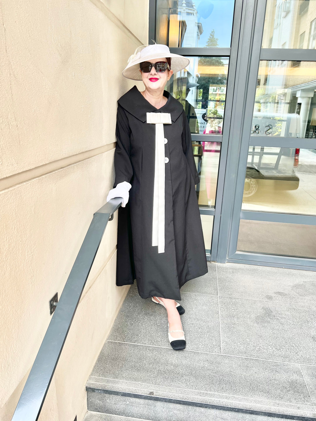 PRE-ORDER NEW: Black crepe long bow dress coat!