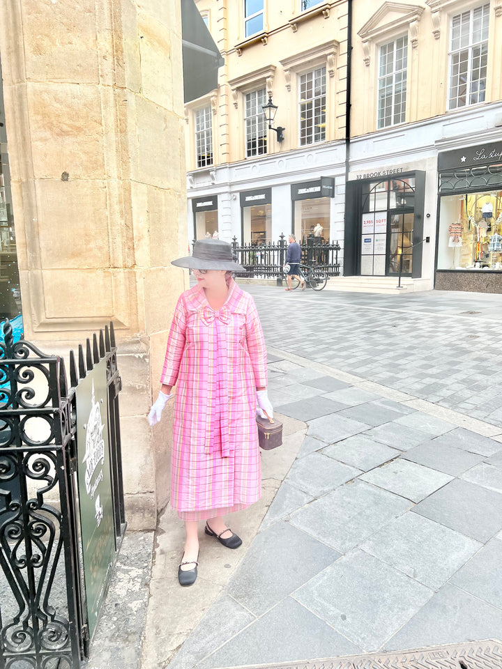 PRE-ORDER NEW: Pink plaid raw silk dresscoat combo!