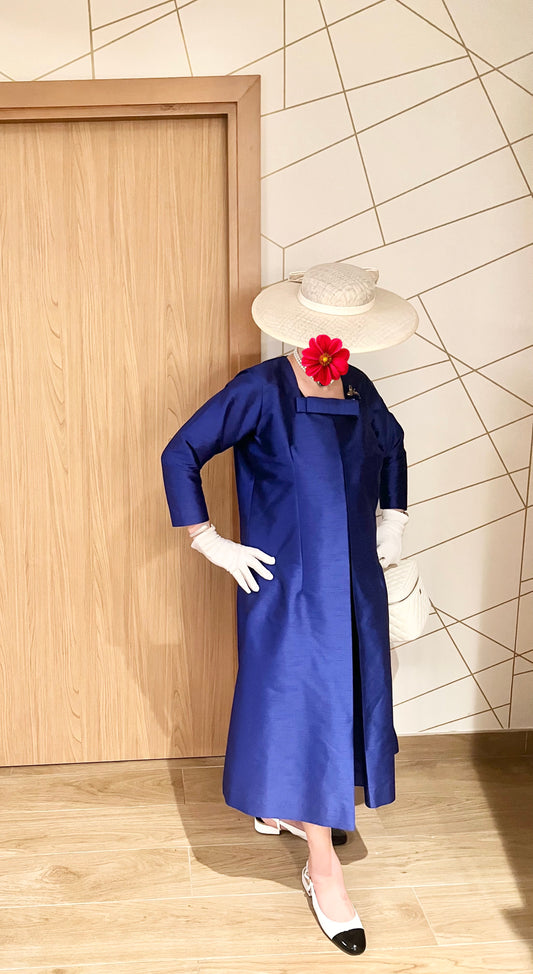 PRE-ORDER NEW: Blue raw silk dress coat!
