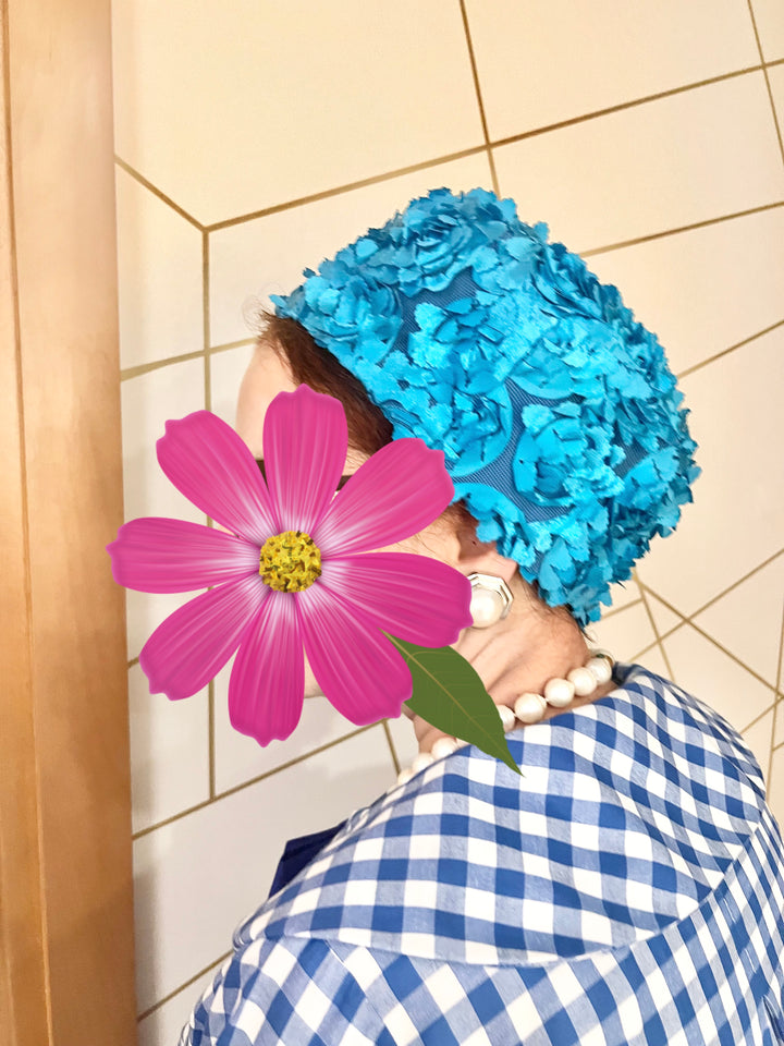 PRE-ORDER NEW: Blue flower pillbox hat!