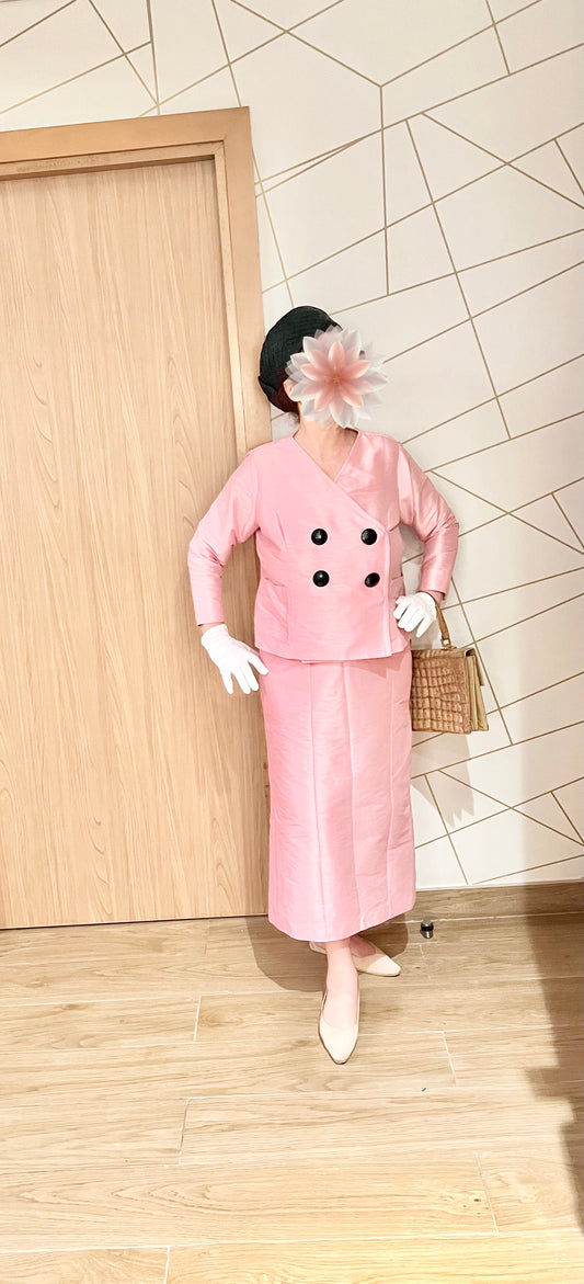 PRE-ORDER NEW: Pink stiff silk skirt suit!